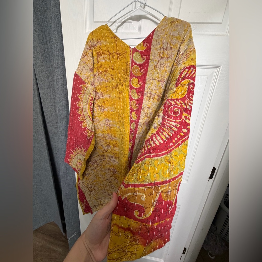 Kantha Boho Patchwork Quilted Jacket In Mustard Y… - image 6